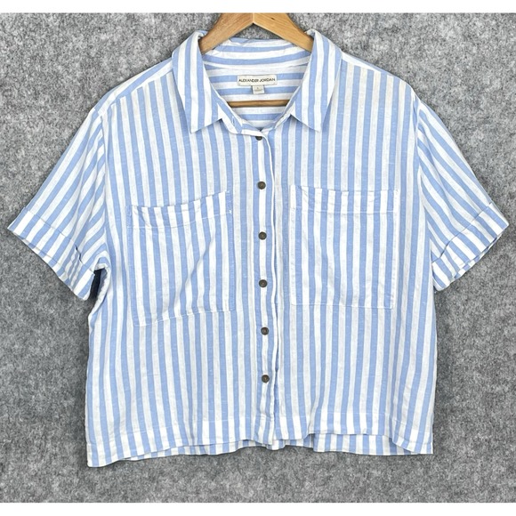 Alexander Jordan Tops - Preppy Coastal Linen Blend Striped Boxy Top Womens L Euro Summer Beach‎ Relaxed